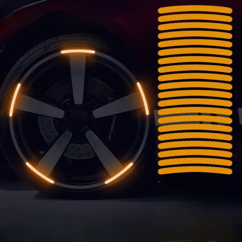 Світловідбивна наклейка на обід колеса авто/мото/велосипеда (20 шт, на 4 колеса) — Помаранчевий