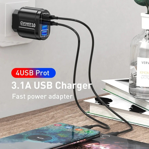 Зарядний пристрій 48W QC3.0 Quick Charger 4USB, White