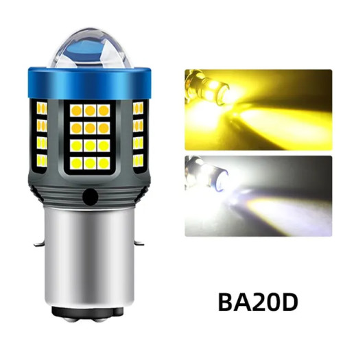 Лампа Світлодіодна, двокольорова CSP BA20d, для мотоцикла або автомобіля, White - Yellow 6000K