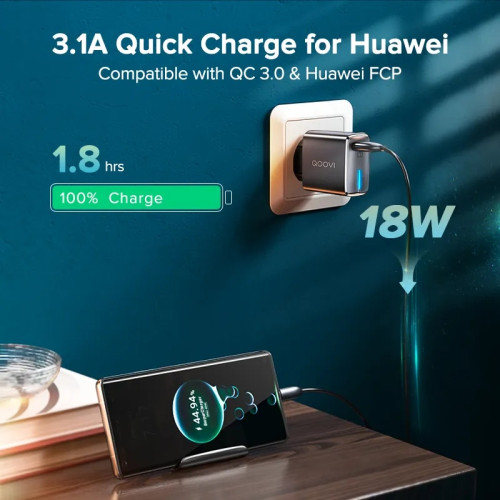 Зарядний пристрій 18W QOOVI з індикатором Quick Charge 3.0 1USB Швидка зарядка для телефону