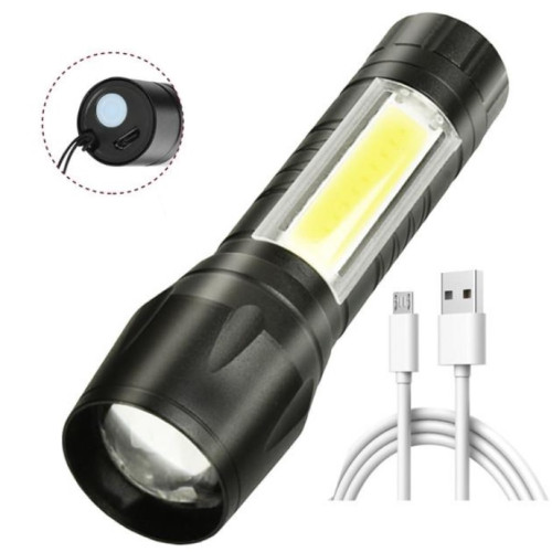 Ліхтарик ручний LED USB, з акумулятором, бокове світло, 3 режими, в коробці (Пластик)