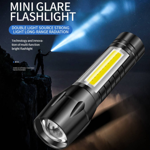 Ліхтарик ручний LED USB, з акумулятором, бокове світло, 3 режими, в коробці (Пластик)