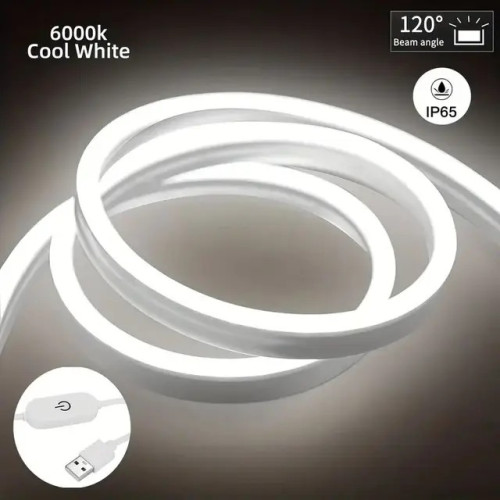 LED стрічка для підсвітки кухні й ванної, 1M, USB, білий неон, водонепроникна