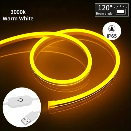 LED стрічка для підсвітки кухні й ванної, 1M, USB, теплий білий неон, водонепроникна
