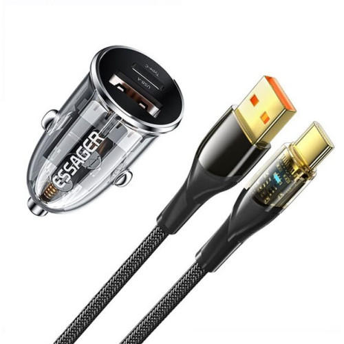 Автозарядне для телефону Набір в прикурку 2в1 Essager 30W QC 4.0 + USB Type C 23411